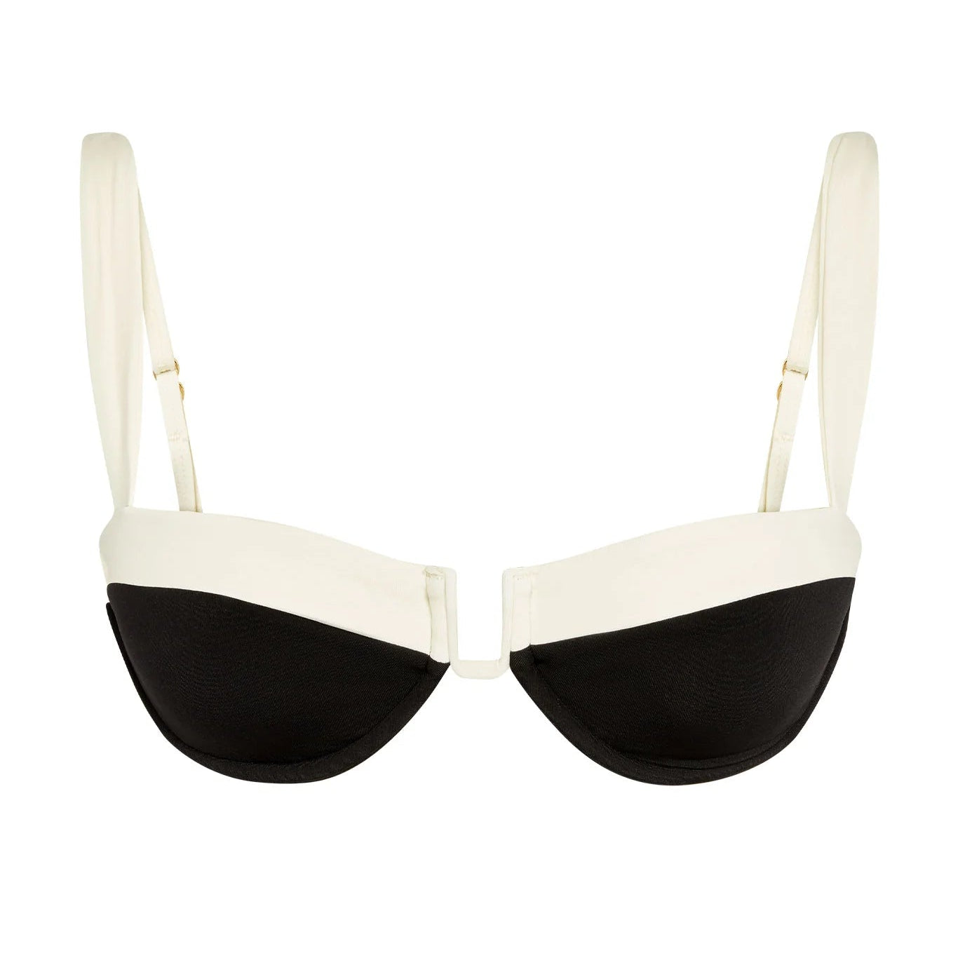 Black and white bikini top on a white background